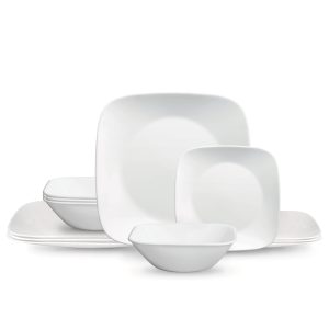 Corelle  Square  Pure White 12-piece Dinnerware Set with Appetizer Plates. Service for 4