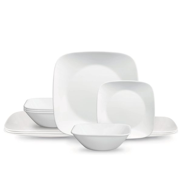 Corelle  Square  Pure White 12-piece Dinnerware Set with Appetizer Plates. Service for 4