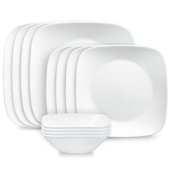 Corelle® Square  Pure White 12-piece Dinnerware Set. Service for 4