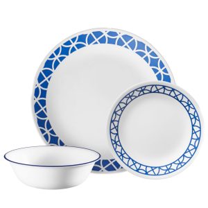 Corelle  Cobalt Circles 12-piece Mugless Dinnerware Set. Service of 4