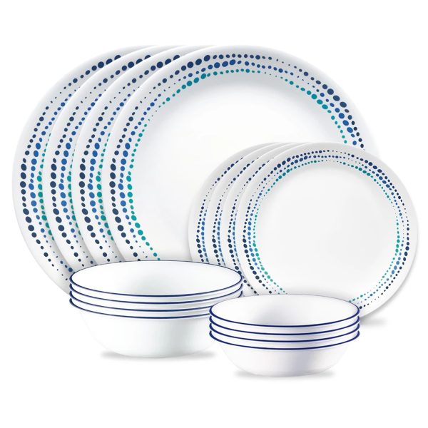 Corelle  Ocean Blues 16-piece Mugless Dinnerware Set. Service of 4